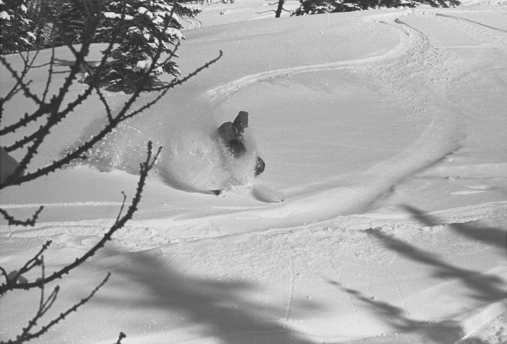 Carving powder at Lake Louise, Alberta, 1975-76. Photo by Dave Agnew.