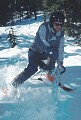 Ian Watson cutting hard through the Lynx trees. <br />Lake Louise, Alberta. April, 1989.