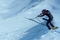 Kevan Leycraft, in speed helmet, showing awesome Kodak courage as he launches himself <br />off the cornice on the back of Mt.Whitehorn, Lake Louise, Alberta. The year is 1981. <br />With those leathers he's wearing, you could say he's the ultimate...well, Snow Angel!<br />A legend in his spare time.