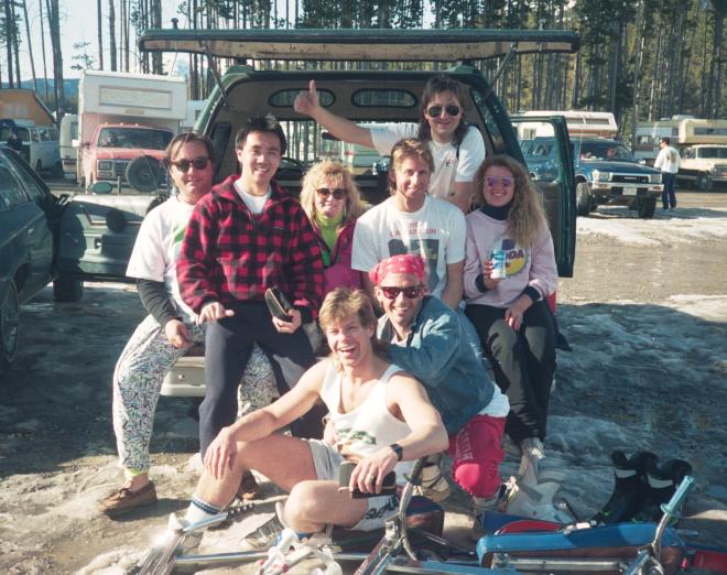 Tailgate party after the races. Lake Louise, Alberta. Spring, 1991.
