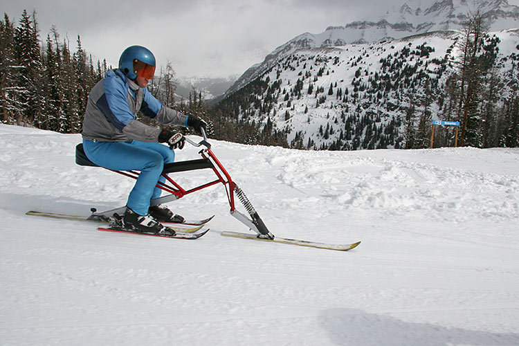 Kevan cruising... this view shows the new open design at the back of the <br />skibike which now allows for such easy lift loading...